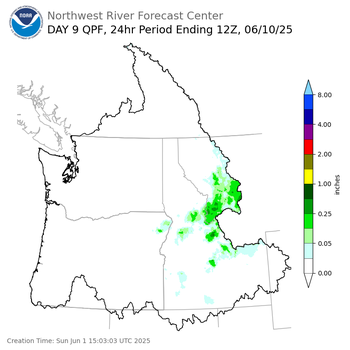 Day 9 (Monday): Precipitation Forecast ending Tuesday, June 10 at 5 am PDT