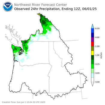 Observed Precipitation ending Sunday, June 1 at 5 am PDT