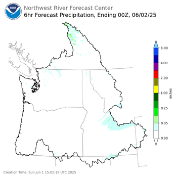 Day 1 (Sunday): 6 Hourly Precipitation Forecast ending Sunday, June 1 at 5 pm PDT