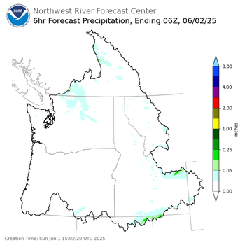 Day 1 (Sunday): 6 Hourly Precipitation Forecast ending Sunday, June 1 at 11 pm PDT
