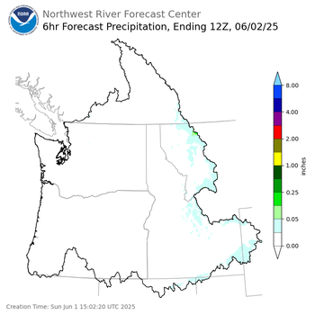 Day 1 (Sunday): 6 Hourly Precipitation Forecast ending Monday, June 2 at 5 am PDT