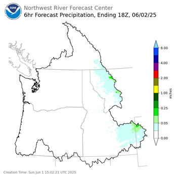 Day 2 (Monday): 6 Hourly Precipitation Forecast  ending Monday, June 2 at 11 am PDT