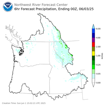 Day 2 (Monday): 6 Hourly Precipitation Forecast  ending Monday, June 2 at 5 pm PDT