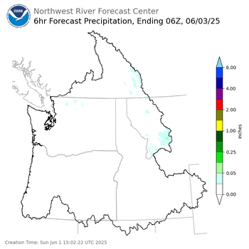 Day 2 (Monday): 6 Hourly Precipitation Forecast  ending Monday, June 2 at 11 pm PDT