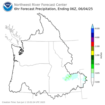 Day 3 (Tuesday): 6 Hourly Precipitation Forecast  ending Tuesday, June 3 at 11 pm PDT