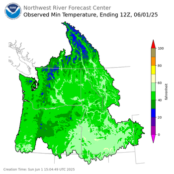 Minimum Temperatures ending Sunday, June 1 at 5 am PDT