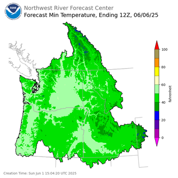 Day 5 (Thursday): Min Temperature Forecast ending Friday, June 6 at 5 am PDT