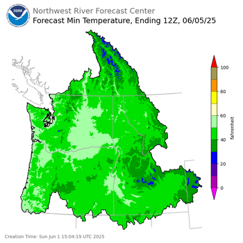 Day 4 (Wednesday): Min Temperature Forecast ending Thursday, June 5 at 5 am PDT