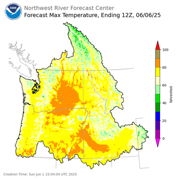 Day 5 (Thursday): Max Temperature Forecast ending Friday, June 6 at 5 am PDT
