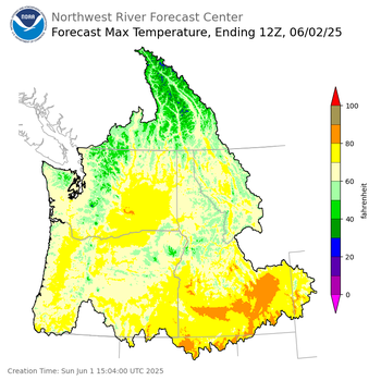 Day 1 (Sunday): Max Temperature Forecast ending Monday, June 2 at 5 am PDT