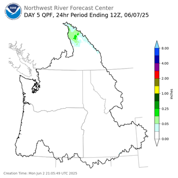 Day 5 (Friday): Precipitation Forecast ending Saturday, June 7 at 5 am PDT