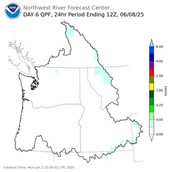 Day 6 (Saturday): QPF Forecast  ending Sunday, June 8 at 5 am PDT