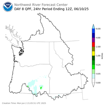 Day 8 (Monday): Precipitation Forecast ending Tuesday, June 10 at 5 am PDT