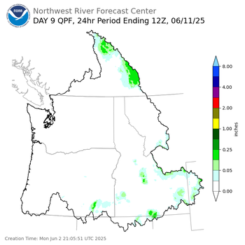 Day 9 (Tuesday): Precipitation Forecast ending Wednesday, June 11 at 5 am PDT