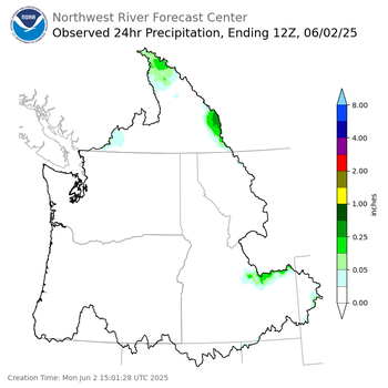 Observed Precipitation ending Monday, June 2 at 5 am PDT