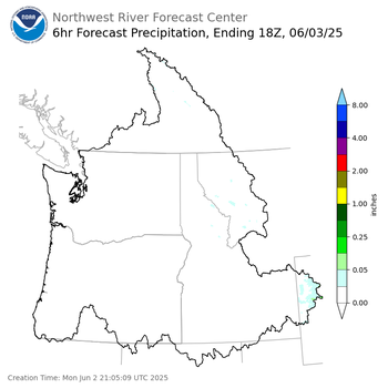 Day 2 (Tuesday): 6 Hourly Precipitation Forecast  ending Tuesday, June 3 at 11 am PDT