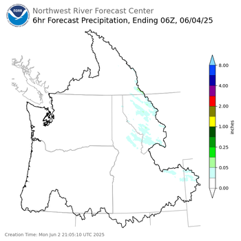 Day 2 (Tuesday): 6 Hourly Precipitation Forecast  ending Tuesday, June 3 at 11 pm PDT