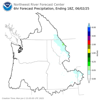 Day 1 (Monday): 6 Hourly Precipitation Forecast ending Monday, June 2 at 11 am PDT