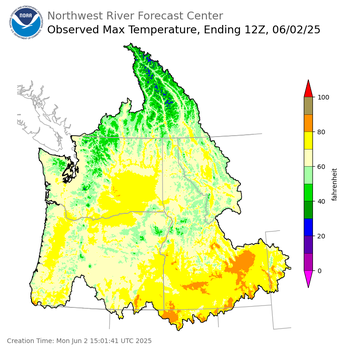 Maximum Temperatures ending Sunday, June 1 at 9 pm PDT
