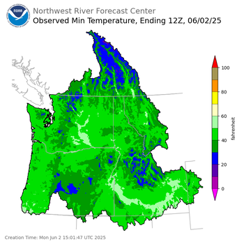 Minimum Temperatures ending Monday, June 2 at 5 am PDT