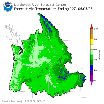 Day 3 (Wednesday): Min Temperature Forecast ending Thursday, June 5 at 5 am PDT
