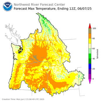 Day 5 (Friday): Max Temperature Forecast ending Saturday, June 7 at 5 am PDT