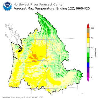 Day 2 (Tuesday): Max Temperature Forecast ending Wednesday, June 4 at 5 am PDT