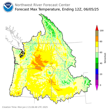 Day 3 (Wednesday): Max Temperature Forecast ending Thursday, June 5 at 5 am PDT