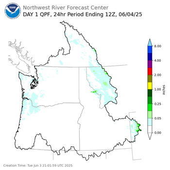 Day 1 (Tuesday): Precipitation Forecast ending Wednesday, June 4 at 5 am PDT