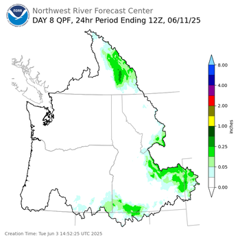 Day 8 (Tuesday): QPF Forecast  ending Wednesday, June 11 at 5 am PDT
