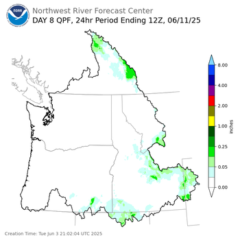 Day 8 (Tuesday): Precipitation Forecast ending Wednesday, June 11 at 5 am PDT