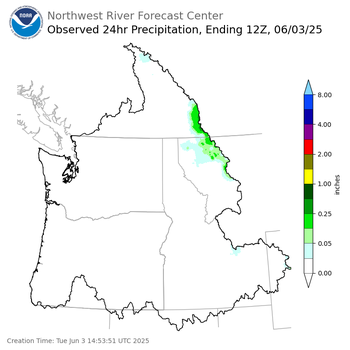 Observed Precipitation ending Tuesday, June 3 at 5 am PDT