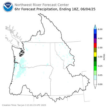 Day 2 (Wednesday): 6 Hourly Precipitation Forecast  ending Wednesday, June 4 at 11 am PDT