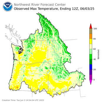 Maximum Temperatures ending Monday, June 2 at 9 pm PDT