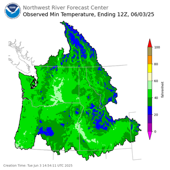 Minimum Temperatures ending Tuesday, June 3 at 5 am PDT