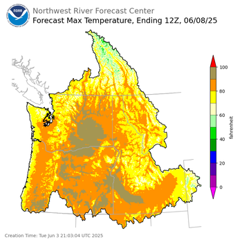 Day 5 (Saturday): Max Temperature Forecast ending Sunday, June 8 at 5 am PDT