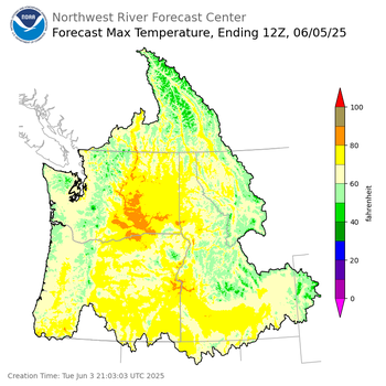 Day 2 (Wednesday): Max Temperature Forecast ending Thursday, June 5 at 5 am PDT