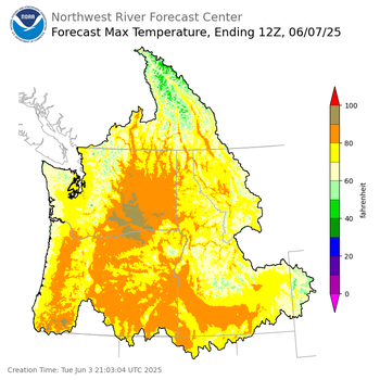 Day 4 (Friday): Max Temperature Forecast ending Saturday, June 7 at 5 am PDT