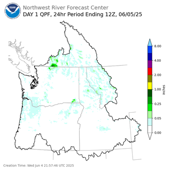 Day 1 (Wednesday): Precipitation Forecast ending Thursday, June 5 at 5 am PDT