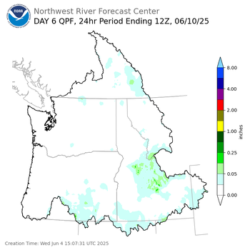 Day 6 (Monday): Precipitation Forecast ending Tuesday, June 10 at 5 am PDT
