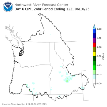 Day 6 (Monday): Precipitation Forecast ending Tuesday, June 10 at 5 am PDT