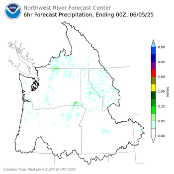 Day 1 (Wednesday): 6 Hourly Precipitation Forecast ending Wednesday, June 4 at 5 pm PDT