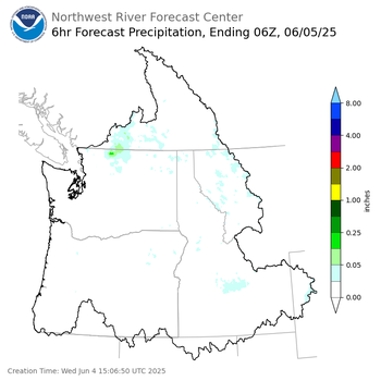 Day 1 (Wednesday): 6 Hourly Precipitation Forecast ending Wednesday, June 4 at 11 pm PDT