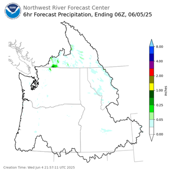 Day 1 (Wednesday): 6 Hourly Precipitation Forecast ending Wednesday, June 4 at 11 pm PDT