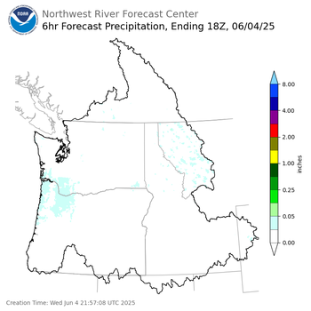 Day 1 (Wednesday): 6 Hourly Precipitation Forecast ending Wednesday, June 4 at 11 am PDT