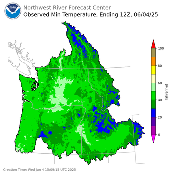 Minimum Temperatures ending Wednesday, June 4 at 5 am PDT