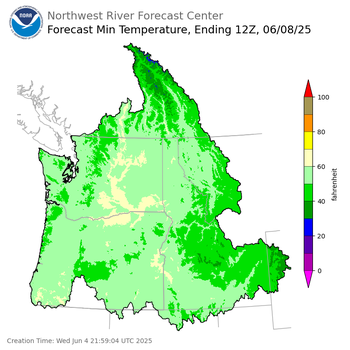 Day 4 (Saturday): Min Temperature Forecast ending Sunday, June 8 at 5 am PDT