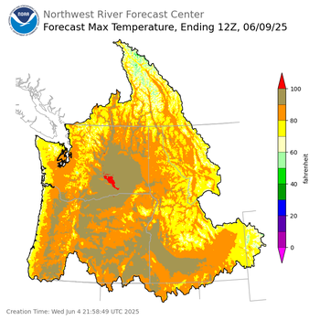 Day 5 (Sunday): Max Temperature Forecast ending Monday, June 9 at 5 am PDT
