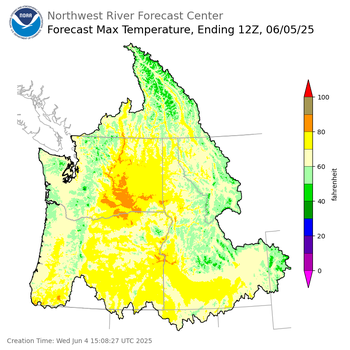 Day 1 (Wednesday): Max Temperature Forecast ending Thursday, June 5 at 5 am PDT