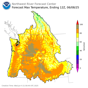 Day 4 (Saturday): Max Temperature Forecast ending Sunday, June 8 at 5 am PDT